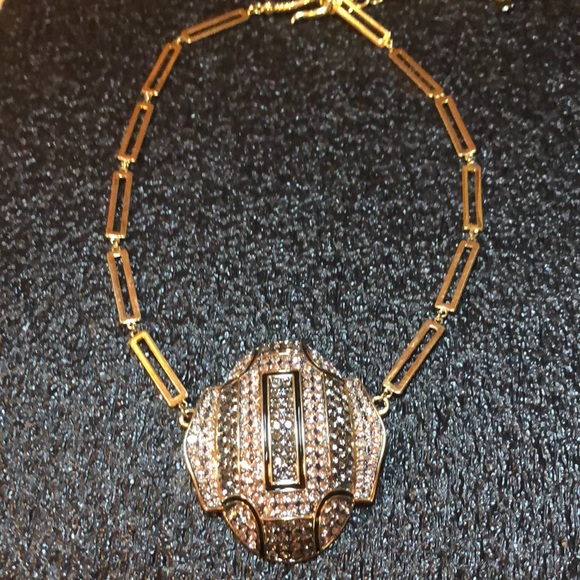 AKKAD Crystal Pave Gold Tone & Black Enamel Statement Necklace - Picture 2 of 16